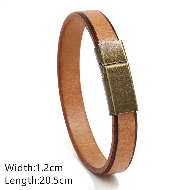 Mens Jewelry Punk Brown Knitted Leather Bracelet Mens Stainless Steel Magnetic Buckle Fashion 20.5cm Bracelet Gift 240909