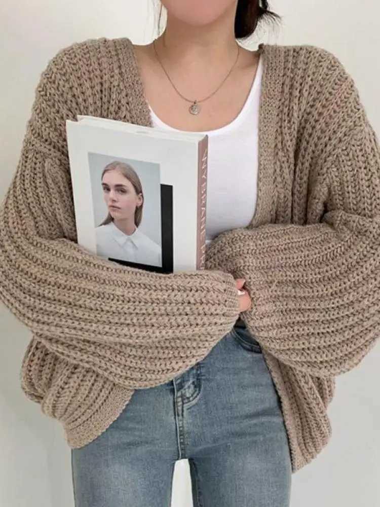 Casual 2024 Vintage Harajuku Lantern Sleeve Women Cardigan Korean Sweater Fall Streetwear Tops Coat Chic Lazy Wind Y2k SweaterX2409