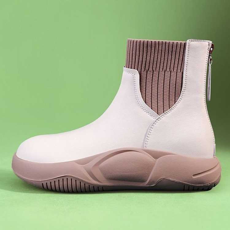 Round Head Flat Heel Short Ankle Boots Womens Elastic Socks Boots Middle Heel Sporty Autumn Winter Single Boots British Style Thin Martin Boots 240826