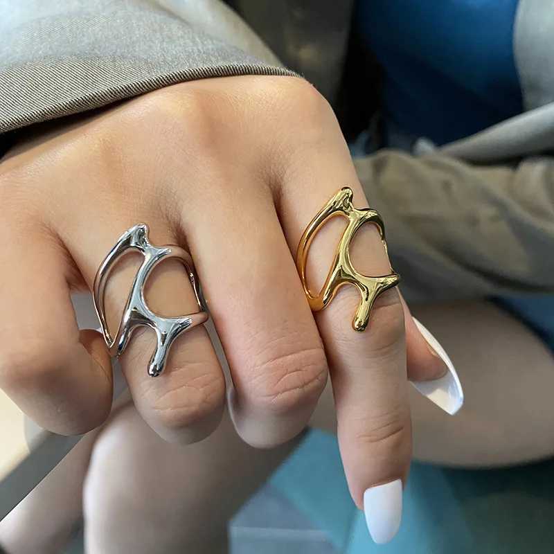 Gold Color Vintage Irregular Pleated Open Ring for Women Men Punk Liquid Metal Style Finger Y2K Accories Fashion JewelryXJ250110