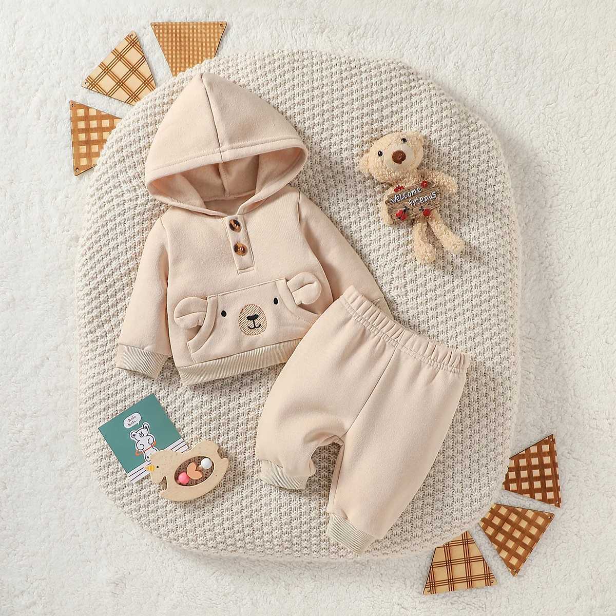Clothing Sets Baby Boys Solid 2PCS Antumn/Winter Long Sleeve Hooded Sweatshirt +Trousers For Newborn-6M Daily Cute Set H241126