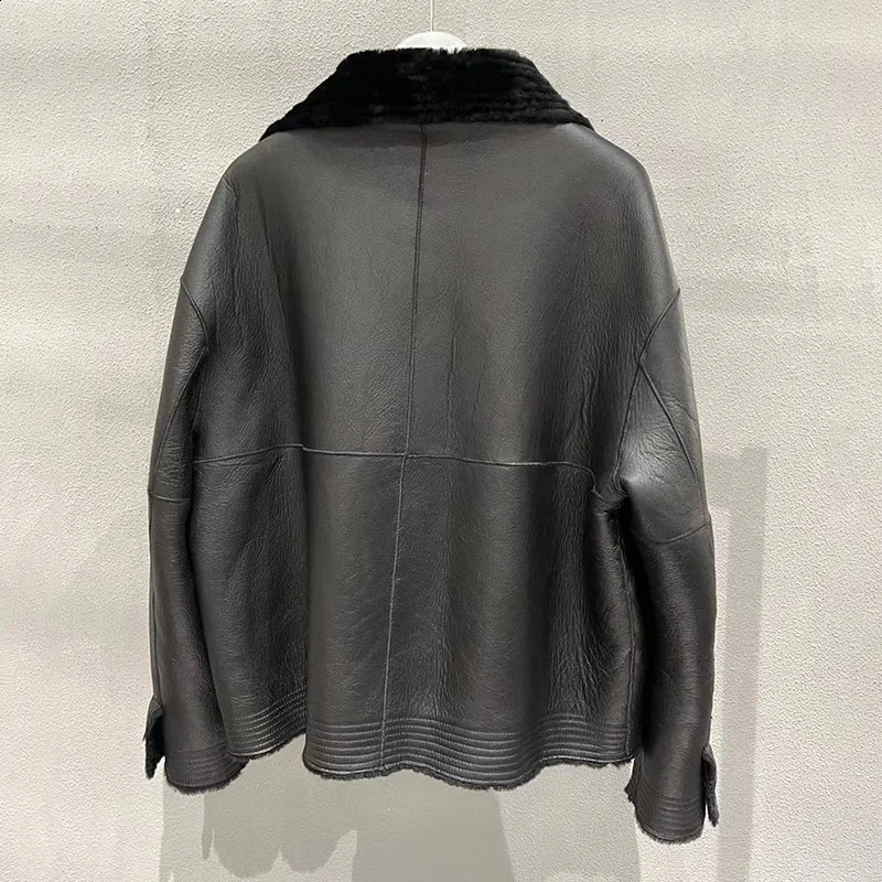 Womens Winter Jacket Genuine Sheepskin Wool Double Sided Leather Natural