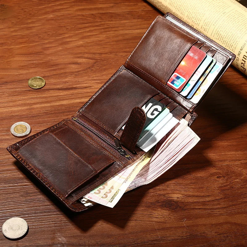 Retro mens leather wallet mini wallet coin wallet currency credit card holder 240907