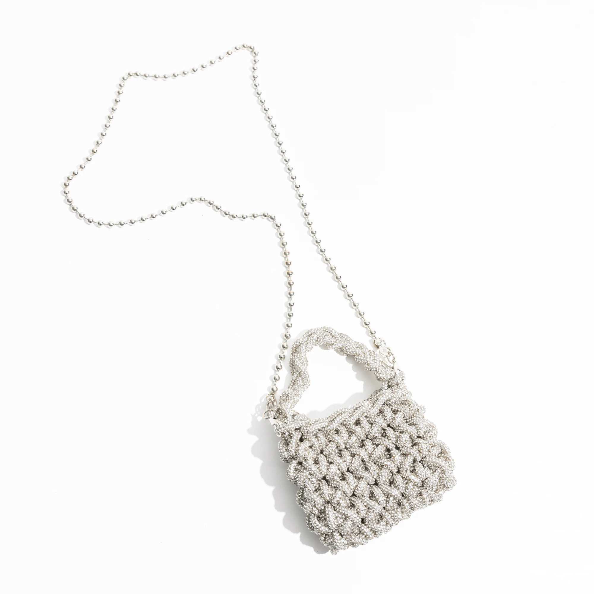 CMM Sparkling Rhinestones Woven Women Handbags Glitter Diamond Handmade Shoulder Crossbody Bag Evening Party Small Tote Purses 2024 240909