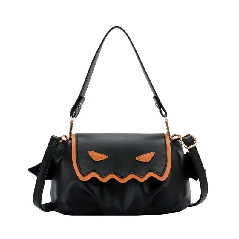 2025 Designer Fun 3 Pumpkin Halloween Fashion Color Contrast Personalized Creative Shoulder Bag