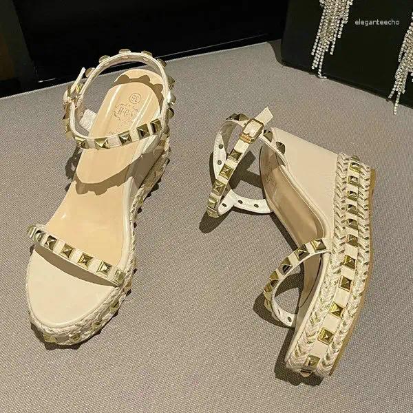 2025 S Fashion Designer Sandals Summer Platform Women Peep Toe High Wedges Heel Ankle Buckles Sandalia Rivet Female Shoes