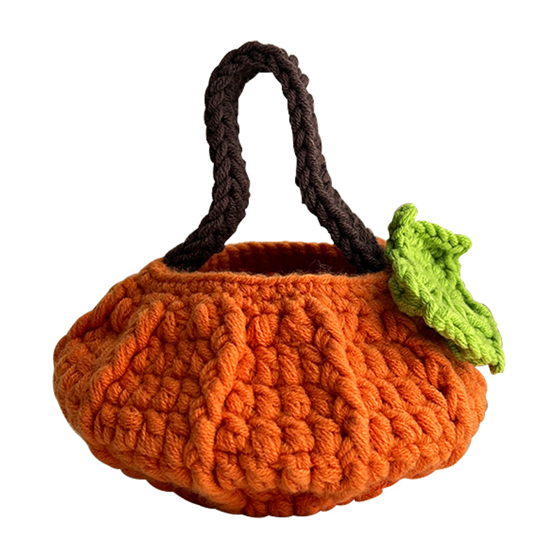 Halloween creative handmade cute pumpkin woven yarn crochet bag finished handbag dh5727163