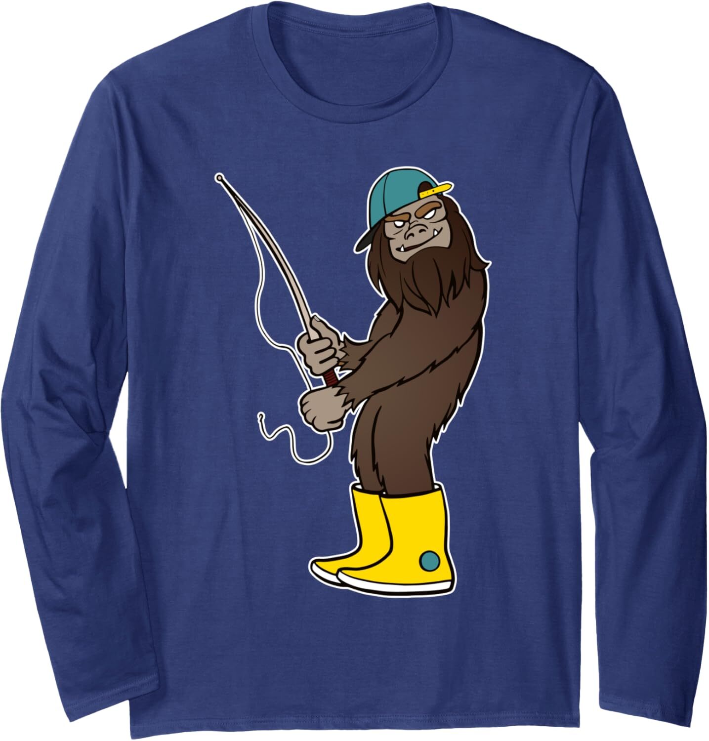 Long Sleeve Shirts for Men sweatshirt Bigfoot Fishing Funny Boots and Cap Fish Lover Gift Tee Streetwear Casual tops clothes fashion