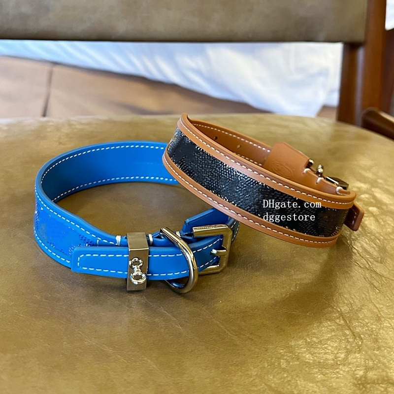 Fashion Dog Collars Leash Set Luxury Leather Dog Collar with Plaid Pattern for Small Medium Dog Premium Durable Pet Collar Dog Chain S Brown B203