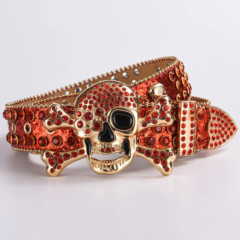 Mens Jeans Rhinestone Dark Skull Head Women Belt Western Denim Shiny Rivet Artificial Diamond Belt Hip Hop Punk Y2k Belt 240903