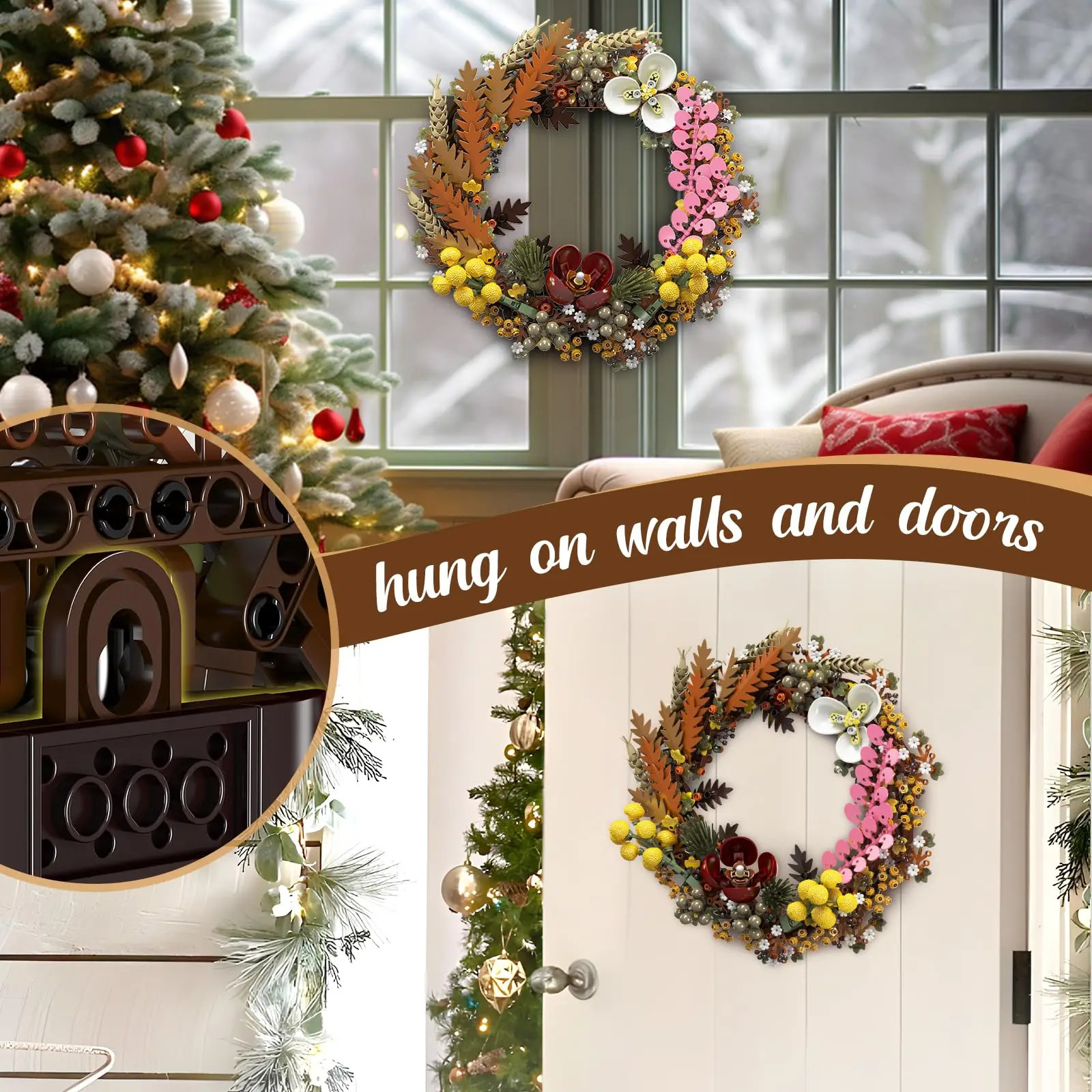 Christmas Building Blocks Set Eucalyptus Wreath Model Home Decoration Creative Crafts Gifts for Xmas Collection 240929