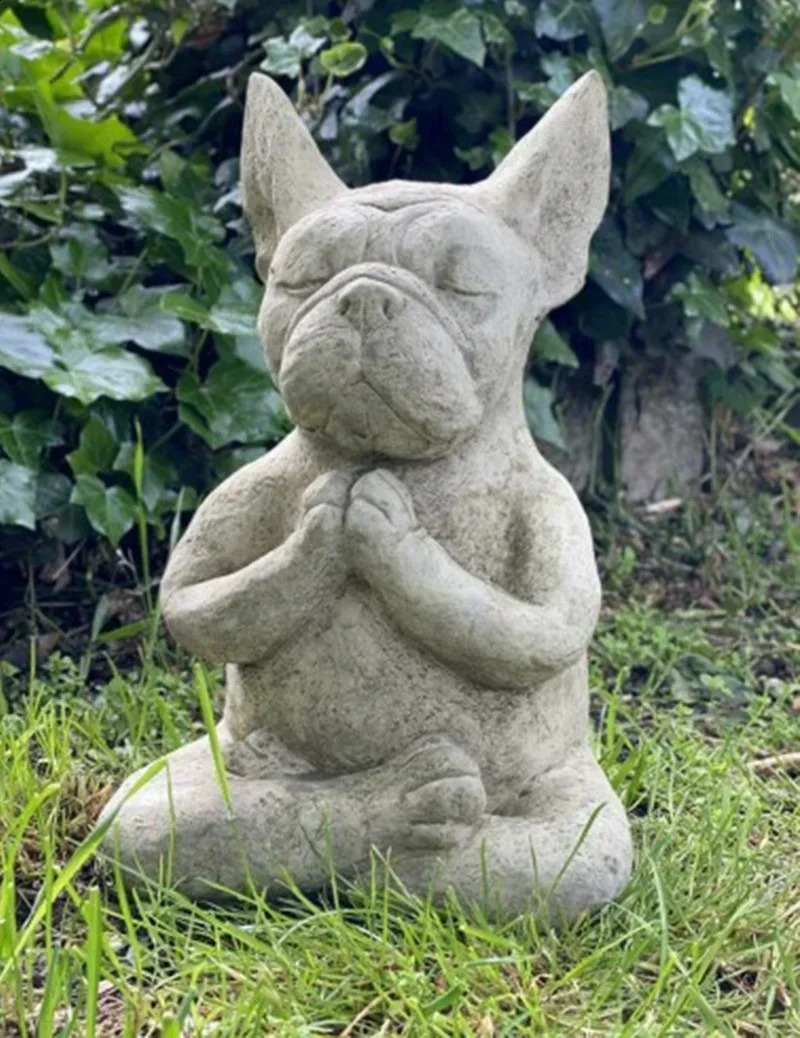 Yoga Pose Meditation Dog Resin Statue Ornaments Waterproof Prayer Zen French Bulldog Sculpture Crafts Garden Decoration Figurine 240909
