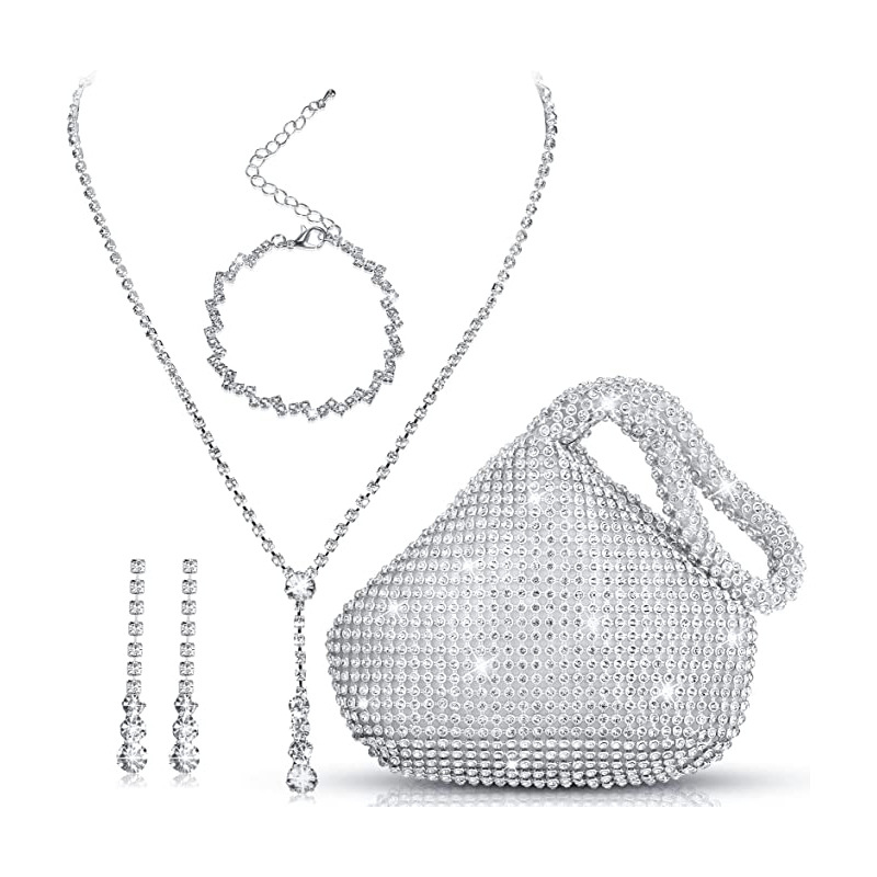 Fashionable High Class Jewelry Set with Diamond Earrings Necklace and Bracelet for Parties