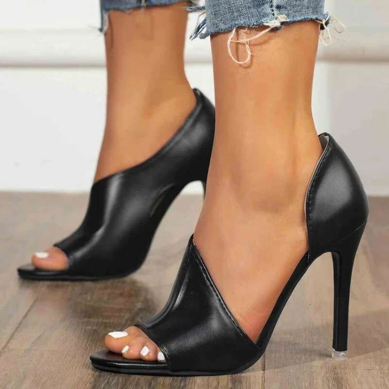 Open Toed Women High Black Pumps Peep Toe Heels Ladies Shoes Talon Femme Sexy Hvt735