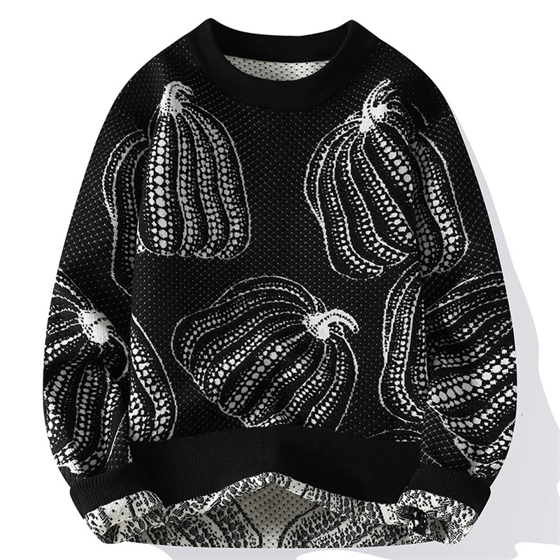 2024 Autumn Winter Warm Pumpkin Print Sweater Men Fashion Casual Loose Knitted Pullovers High End Mens Christmas Sweaters 240923