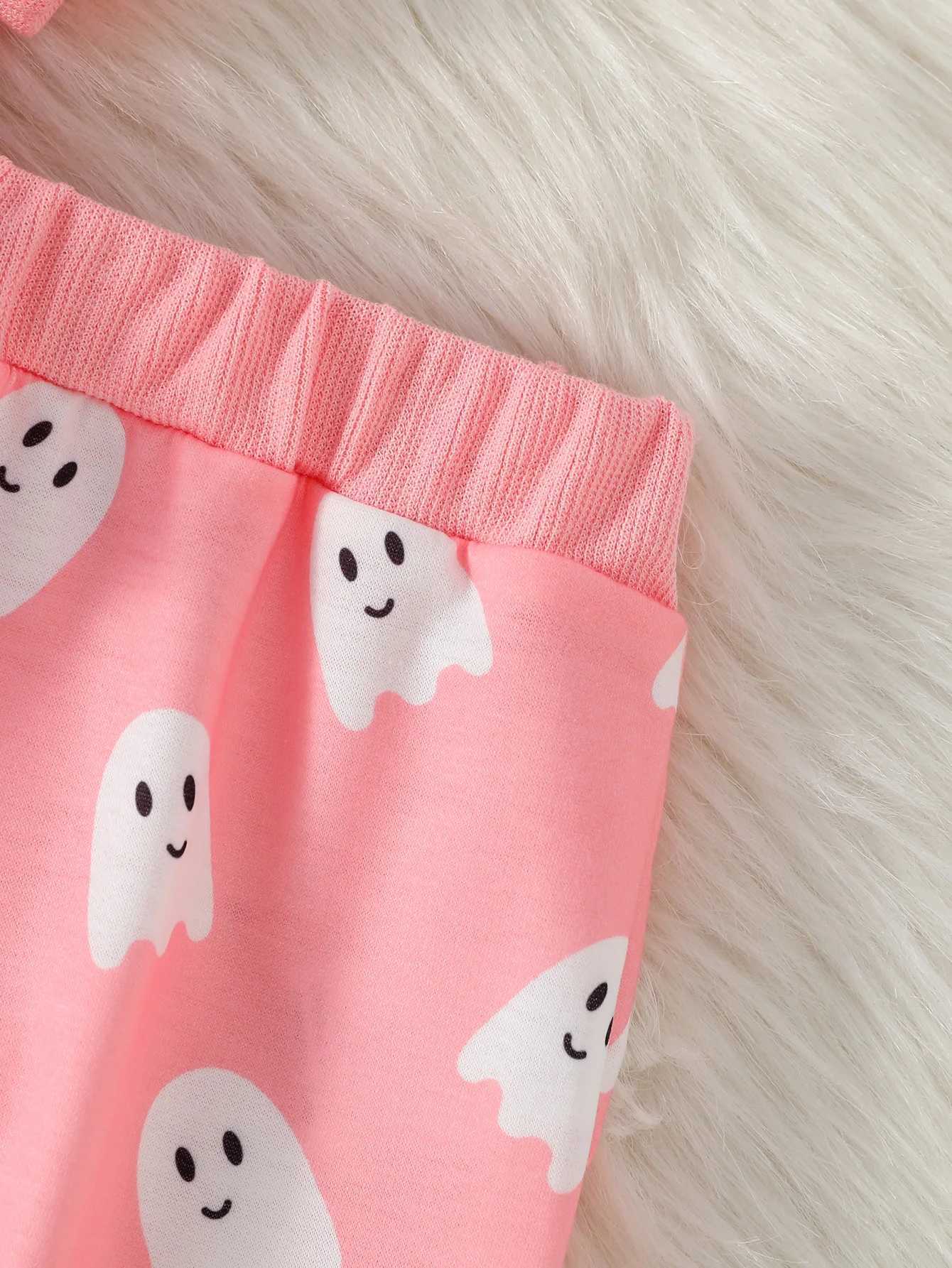 Clothing Sets 2024 2Pcs Baby Autumn/Winter Gilrs Pink Long Sleeve Print Ghost Sweatshirt Set For Halloween Day H241126