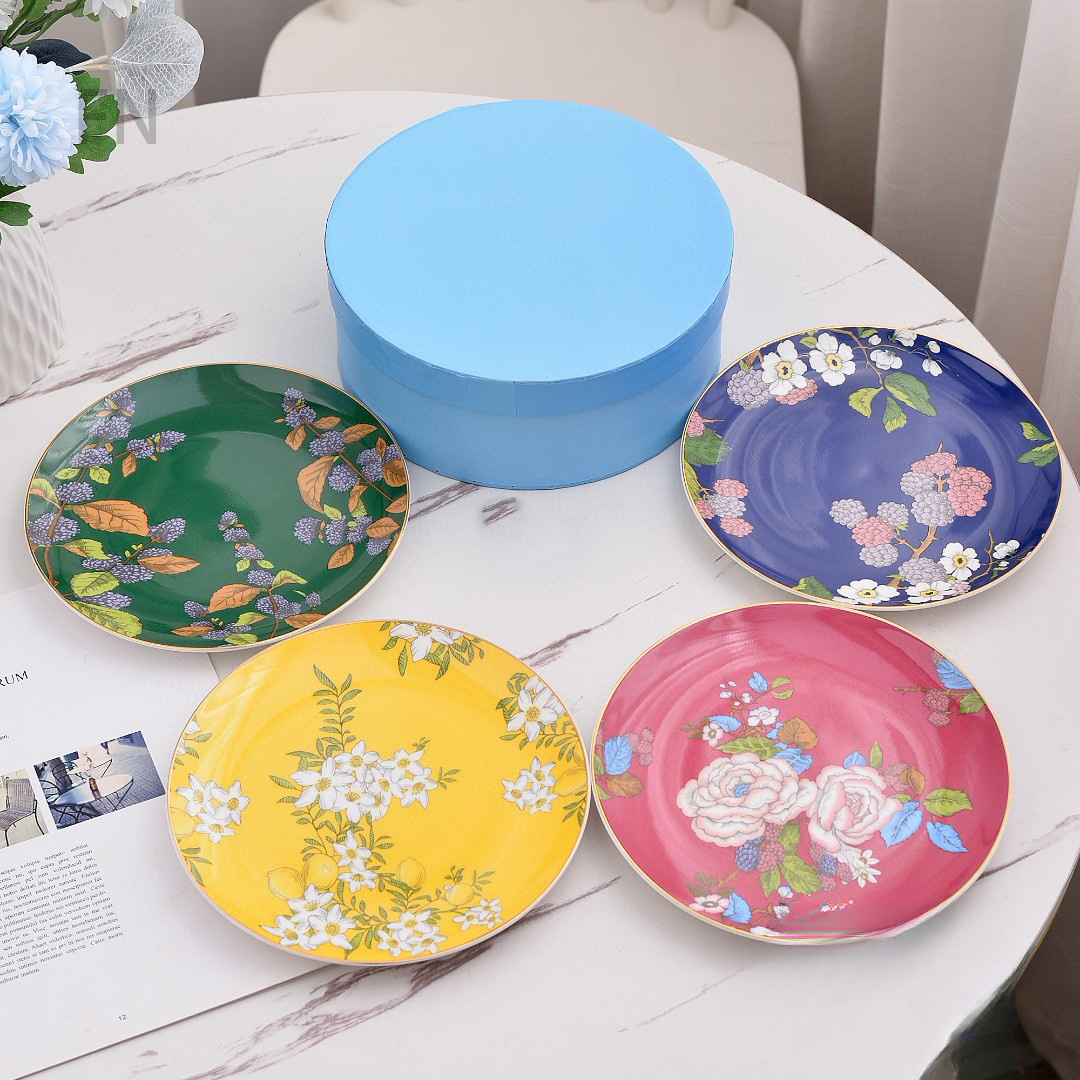 Designer Plates Tea Garden Four-Piece Sets Of Bone China Tableware 10-Inch Western Pastoral Style Housewarming Wedding