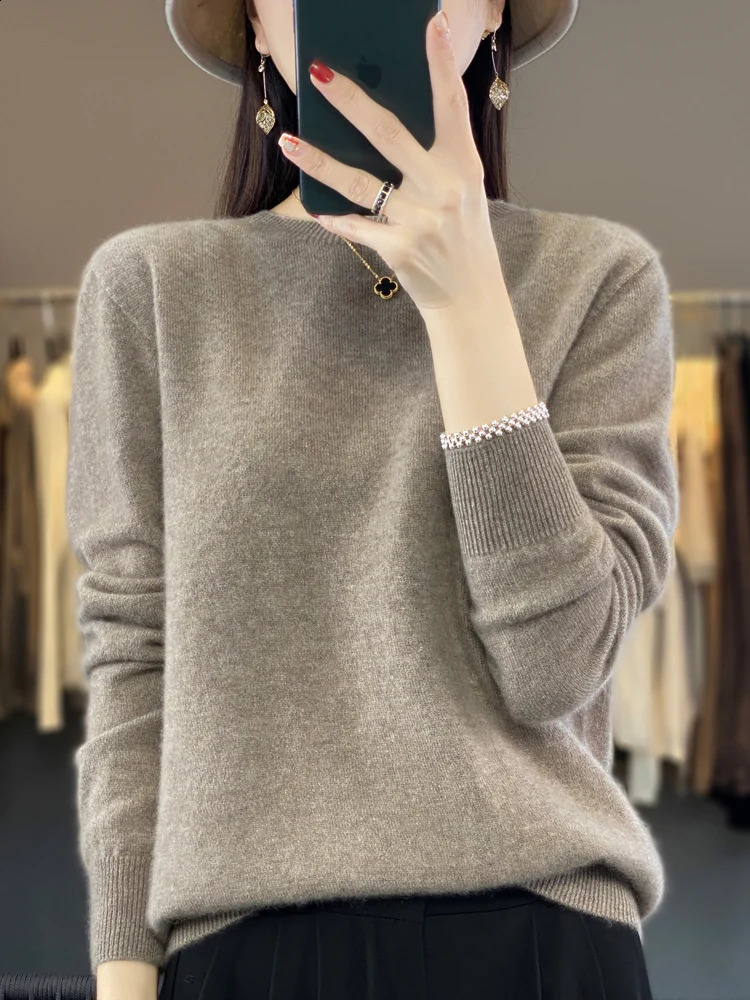 Autumn and Winter Womens Floral Style 100% Merino Wool Sweater Cashmere Top Basic O-neck Long sleeved Knitted 240909