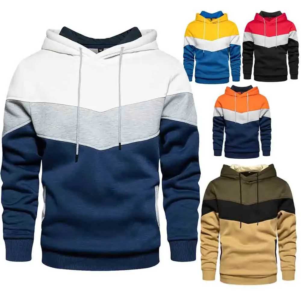 Mens patch work hoodie sports hoodie casual loose wool warm streetwear mens fashion autumn and winter sportswear W240921