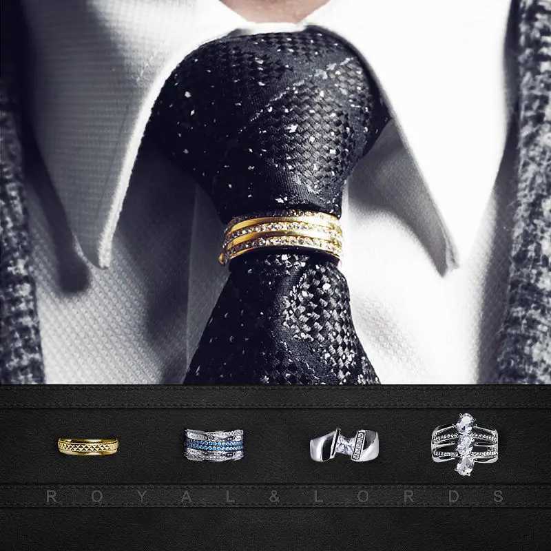 Fashionable luxury mens D-shaped zircon tie clip Mobius ring tie buckle fixed ring wedding party shirt clothing accessories W240907
