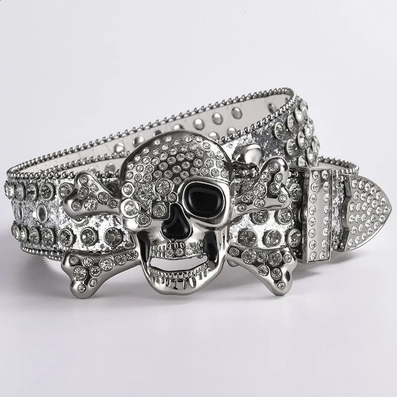 Mens Jeans Rhinestone Dark Skull Head Women Belt Western Denim Shiny Rivet Artificial Diamond Belt Hip Hop Punk Y2k Belt 240903