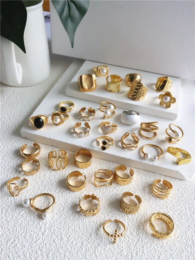 HUANZHI Silver Multi layer Womens Large Ring Geometric Steel Irregular Block Large Ring 240909