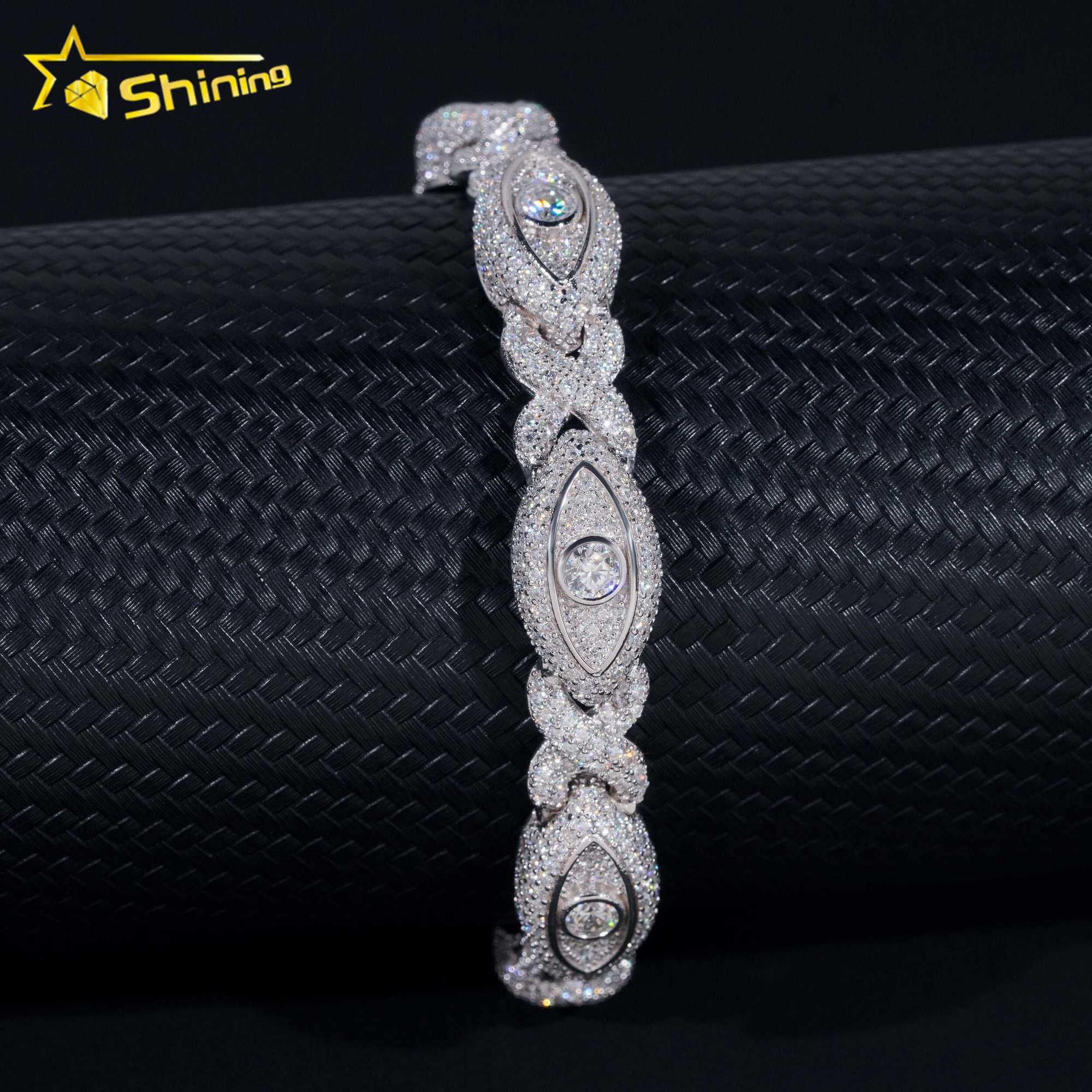 Pass Diamond Tester Silver 925 Gold Plated Hip Hop Jewelry Custom Mens Eye Bracelet VVS Moissanite Cuban Bracelet