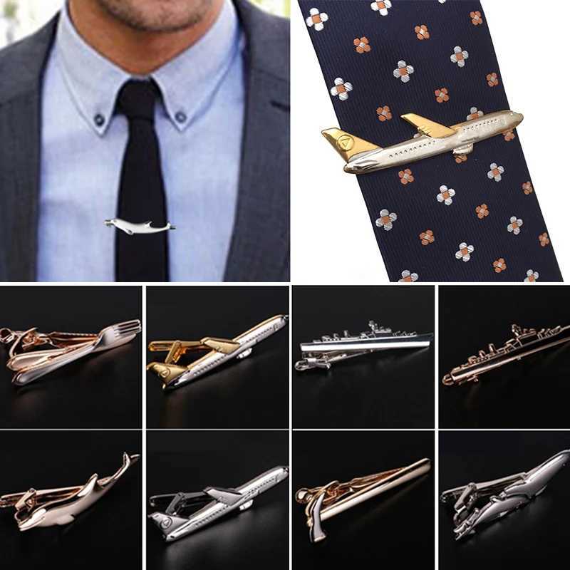 Mens alloy metal gold tie clip cufflinks steamboat dolphin airplane tie bar wedding jewelry pin W250111