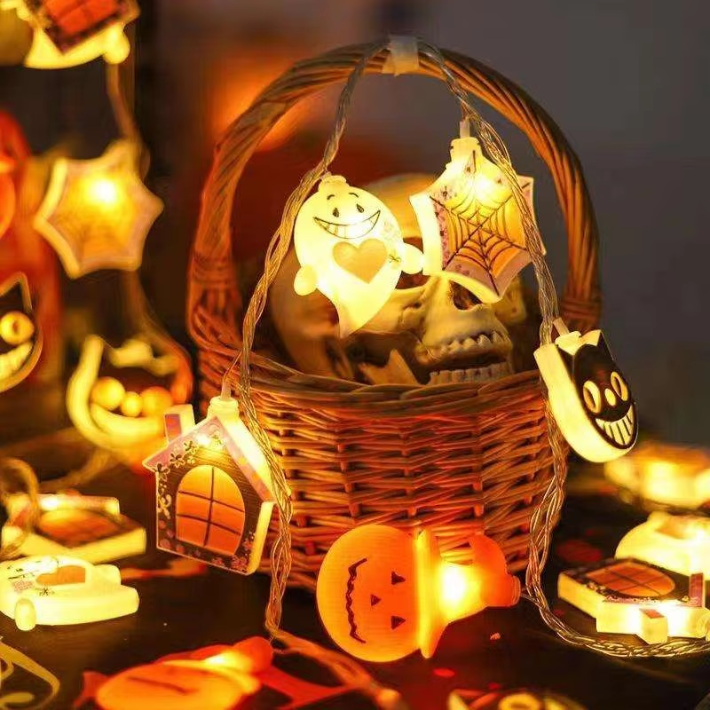Halloween Lights Scary Monster Cat Ghost Pumpkin Indoor Battery Decoration Warm White String Lamp