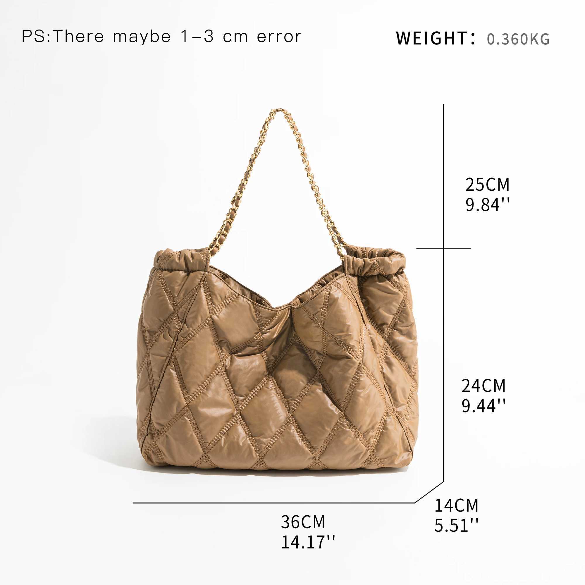 Casual Lingge Quilted Ladies Shoulder Bags Designer Chains Padded Lady Handbags Nylon Large Capacity Tote Bag Big Puffy 2024 240909