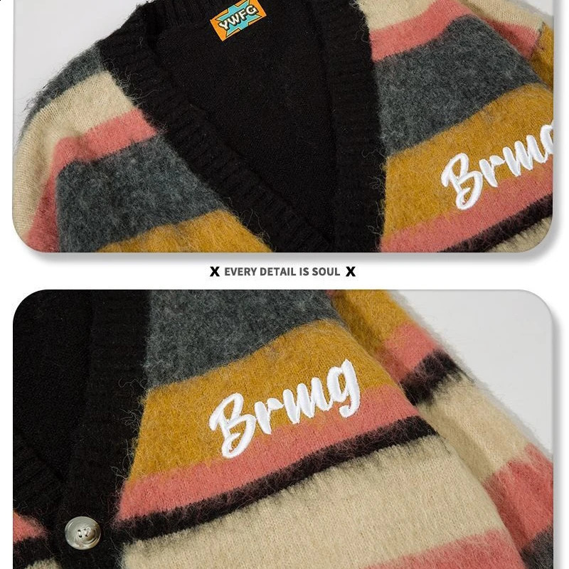 Colorful striped oversized loose cardigan sweater knitted top Y2K 240907