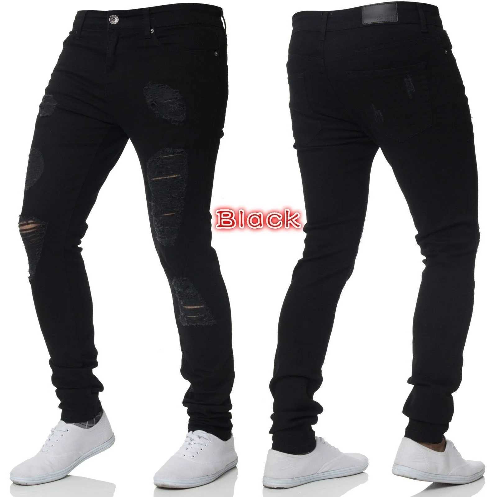 New White Embroidery Jeans Men Cotton Stretchy Ripped Skinny Jeans High Quality Hip Hop Black Hole Slim Fit Oversize Denim Pants X250718