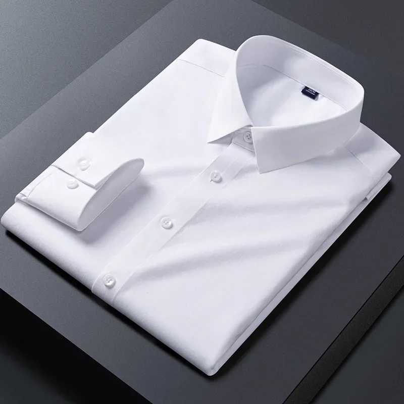 New elastic wrinkle resistant mens shirt long sleeved dress suitable for slim fitting Camissa social business shirt white shirt S-8XL X2410071