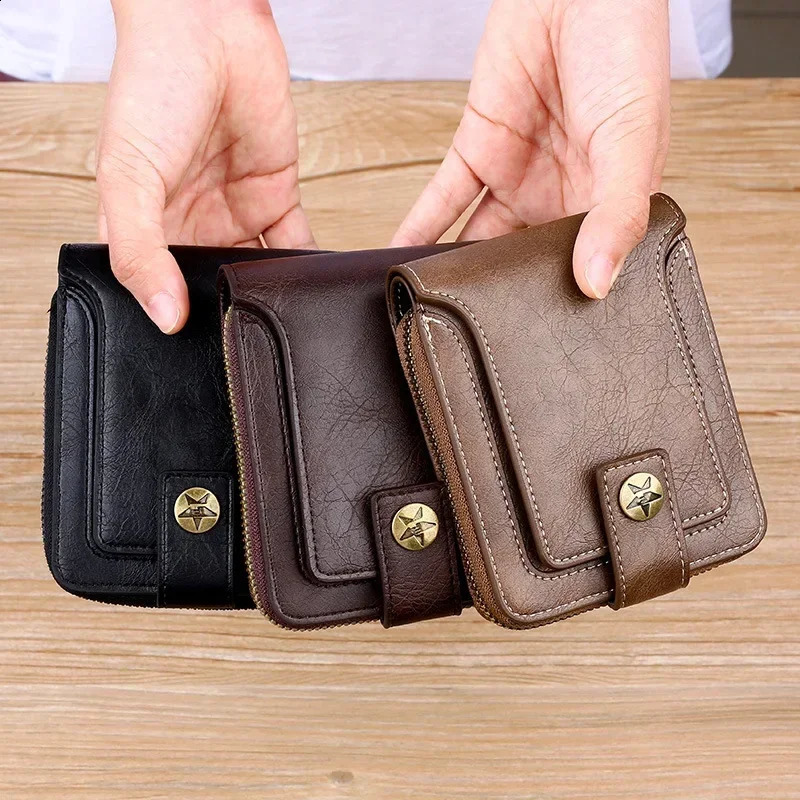 Retro fashion mens short wallet retro trend horizontal zipper coin purchase multifunctional card durable and convenient wallet 240907