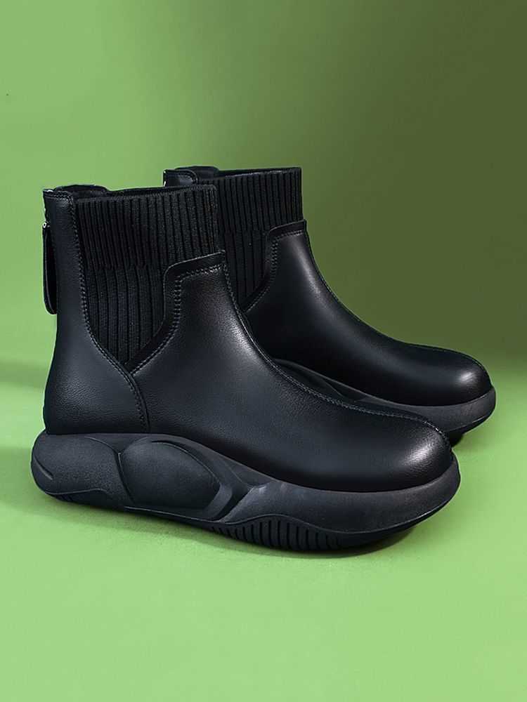 Round Head Flat Heel Short Ankle Boots Womens Elastic Socks Boots Middle Heel Sporty Autumn Winter Single Boots British Style Thin Martin Boots 240826