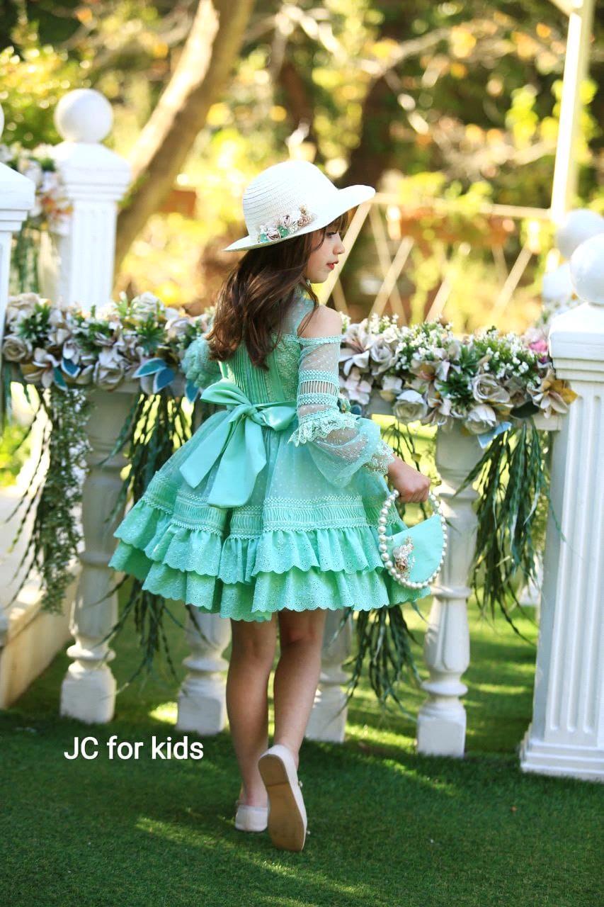 Elegant wer Girl Dress High Neck Lace Bodice with Fluffy Skirt Ball Gown Wedding Party Bridemini Junior BC19432 0909