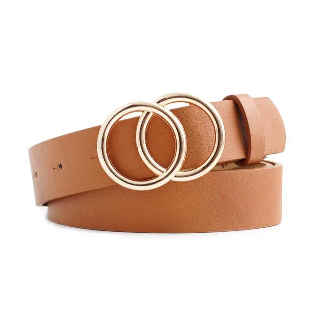 Womens Double Round Belt PU Metal Fashion Leather Retro Luxury Belt Solid Color Belt Casual Dress Jeans Accessories W240920