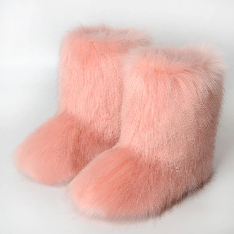 Fluffy Fur Boots Women Furry Snow Boot Warm Soft Plush Inside Fashion Woman Faux Fox Fur Boots Y2k Winter Anti Slip FuzzyShoes 240910