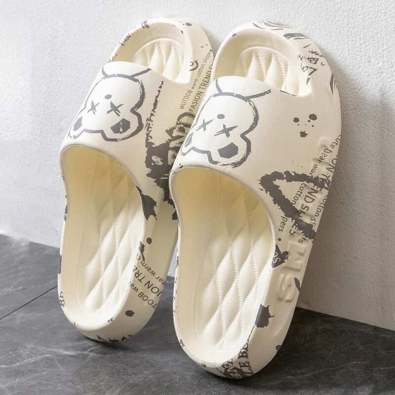 Fashion Summer Cartoon Bear Men Home Shoes Gent Non-Slip Soft Indoor Slides Lithe Cosy Sandals Couple Slippers Women Flip Flops 204