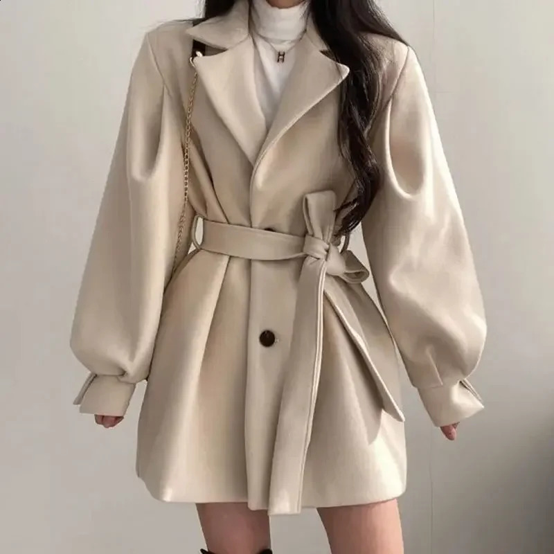 Black wool jacket womens autumn/winter trend mid length Korean style suit collar small wool coat 240909