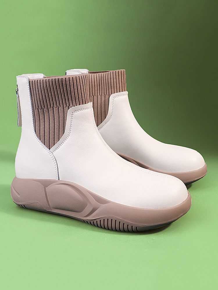 Round Head Flat Heel Short Ankle Boots Womens Elastic Socks Boots Middle Heel Sporty Autumn Winter Single Boots British Style Thin Martin Boots 240826