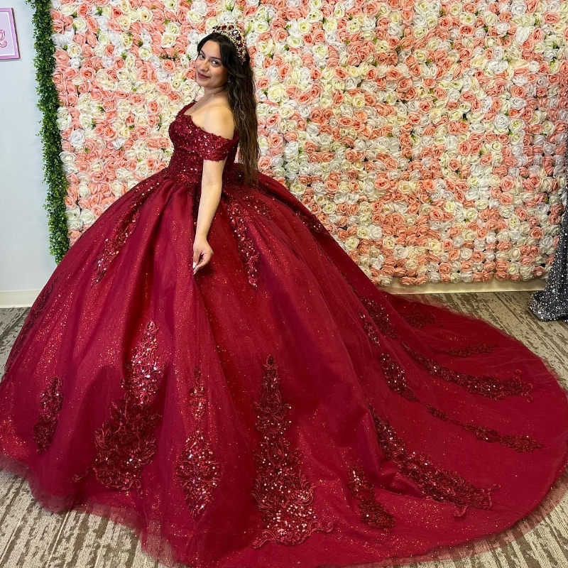Sparkly Bury Quinceanera Dresses 2024 XV Ball Gown Rose Lace Applique Beads Tull Princess Sweet 16 Dress Birthday Party Vestido De 15