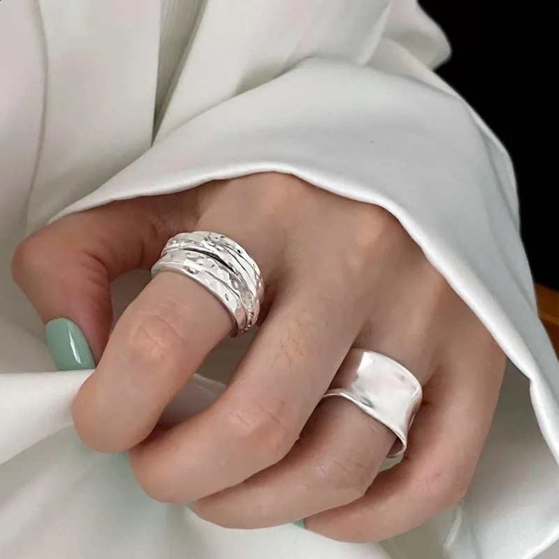 BF Club 925 sterling silver ring suitable for womens jewelry wide and simple open retro handmade ring allergic to birthday party gifts 240909