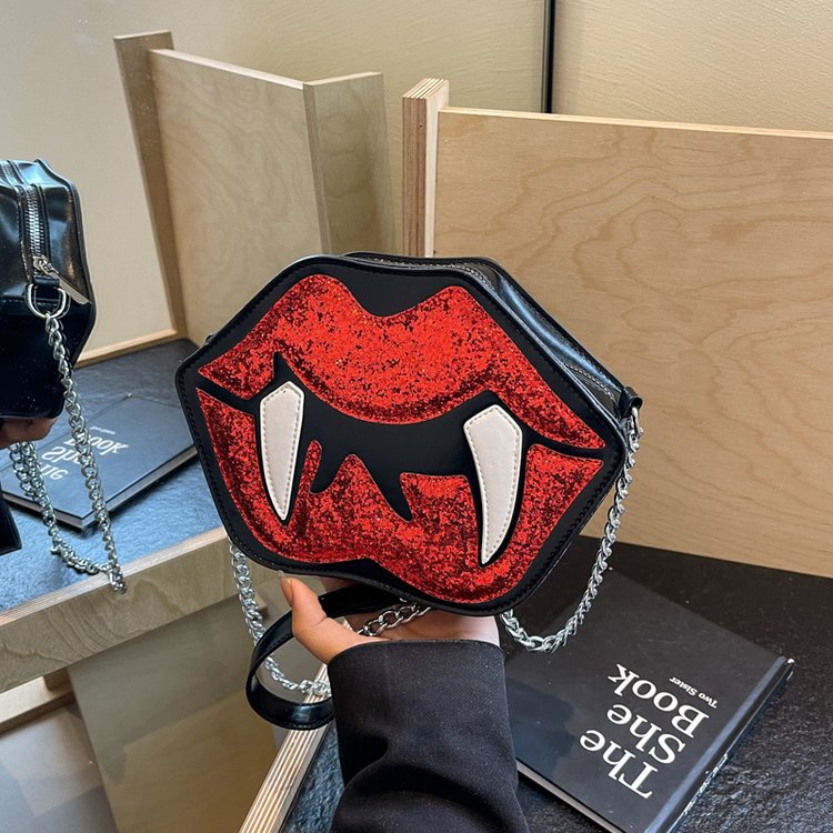 2025 Designer sequined chain New 3 shoulder with contrasting lips crossbody personalized and fashionable travel phone bag
