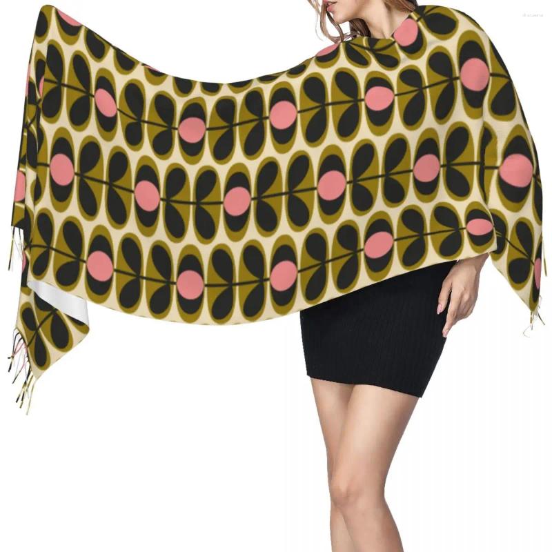 Scarves Custom Lady Large Print Oval Flower Stem Olive Orla Kiely Women Winter Soft Warm Tassel Shawl Wraps Scarf