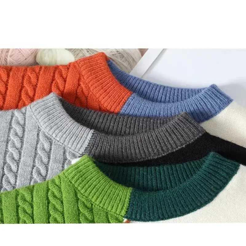 2024 Autumn Winter Warm Mens Sweater Fashion Turtle Neck Patch Work Zipper New Korean Street Clothing Zipper Casual Mens Clothing W240909