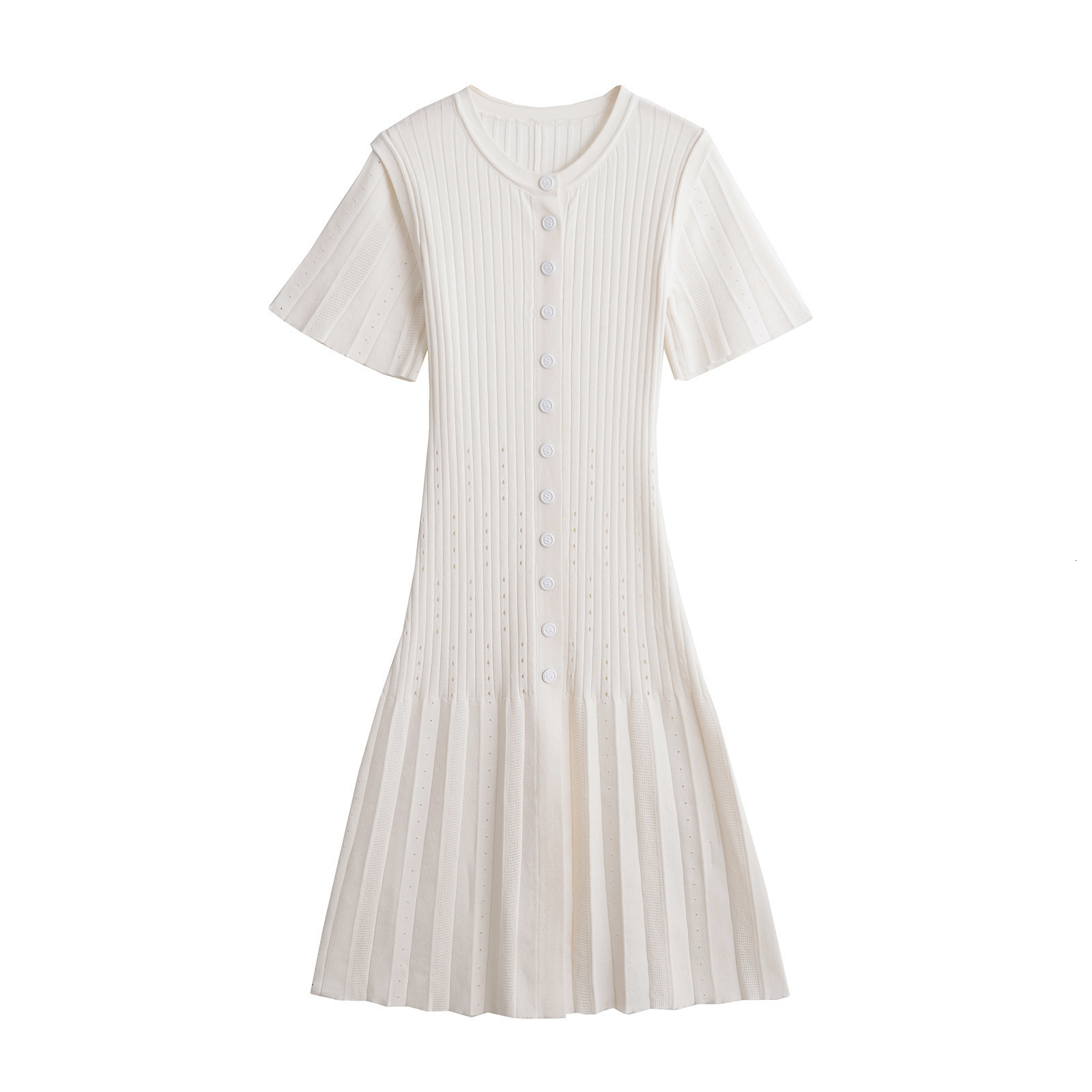 Breasted Dress Slim Fit Womens Fashion Temperament Short Sleeved Autumn Single Pleated Knitting New Product