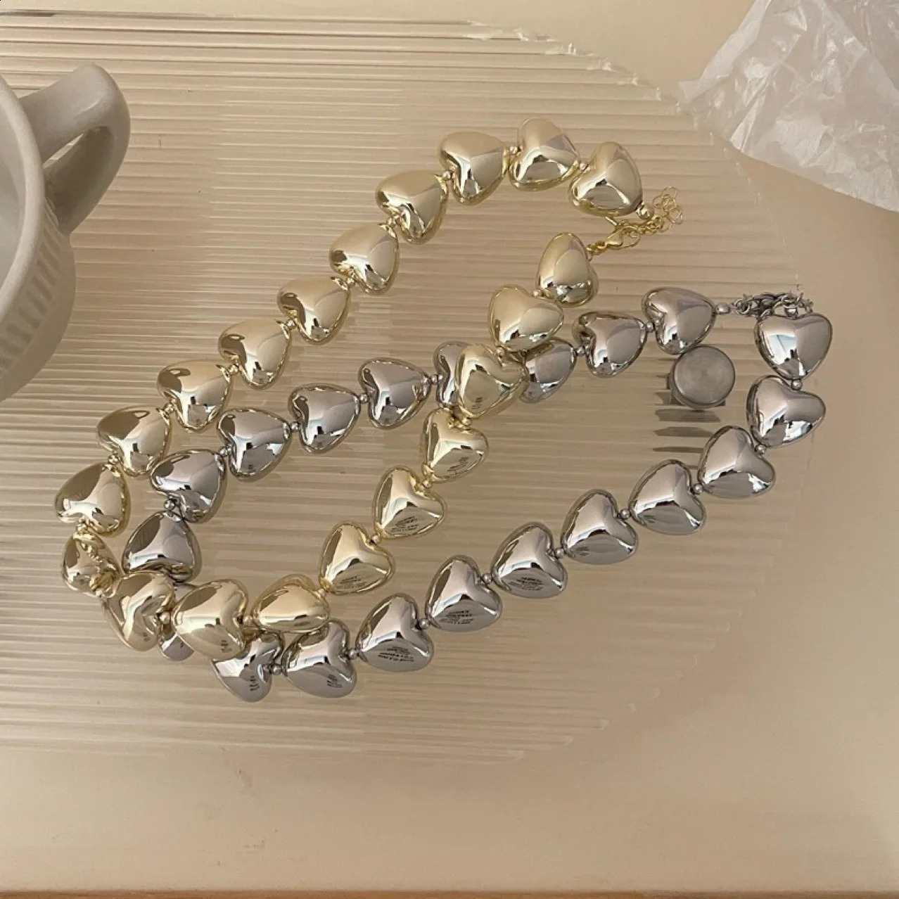 Exaggerated Sweet Cool Style Heart Necklace Collar Chain Female Temperament Neckchain 240826