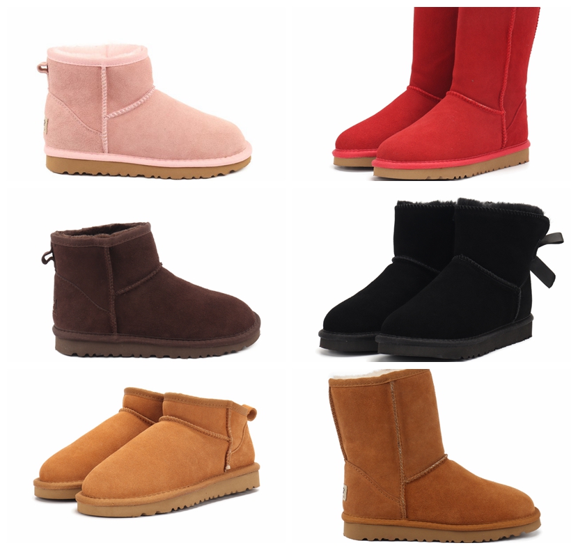 65Color Topquality Women's mini Snow Boots with fur Genuine leather Size 35-43