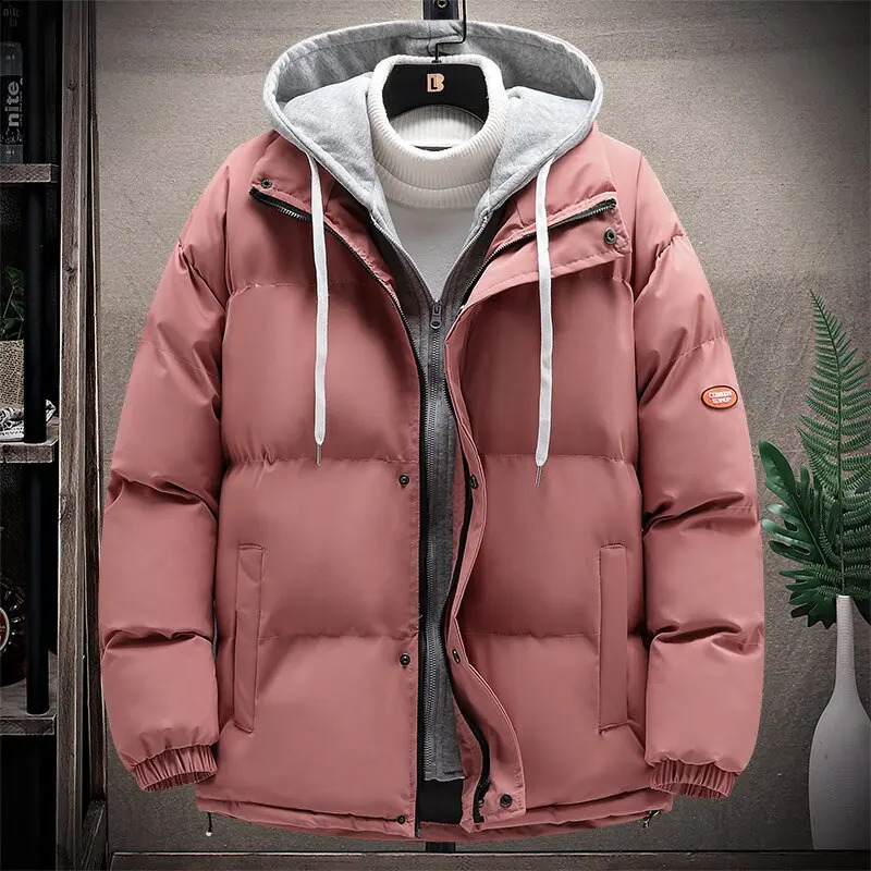 Winter jacket mens thick warm Parkas mens hooded inflatable jacket double cotton padded jacket fashionable casual jacket top 240909